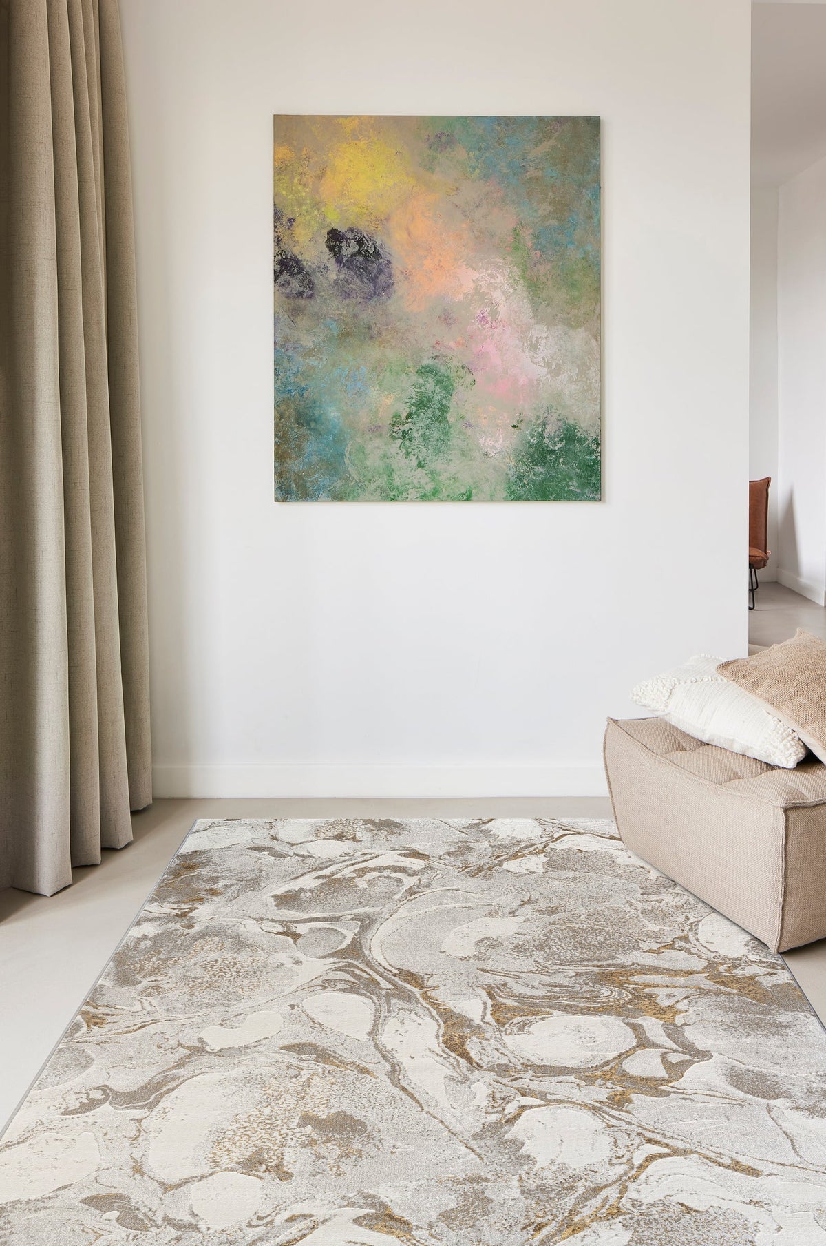 Abstract Marble Swirl Platinum Rug
