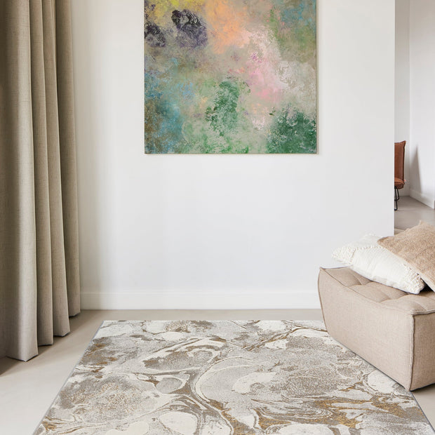 Abstract Marble Swirl Platinum Rug