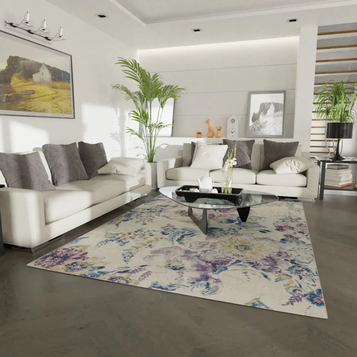 Abstract Marble Swirl Platinum Rug