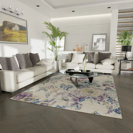 Abstract Marble Swirl Platinum Rug
