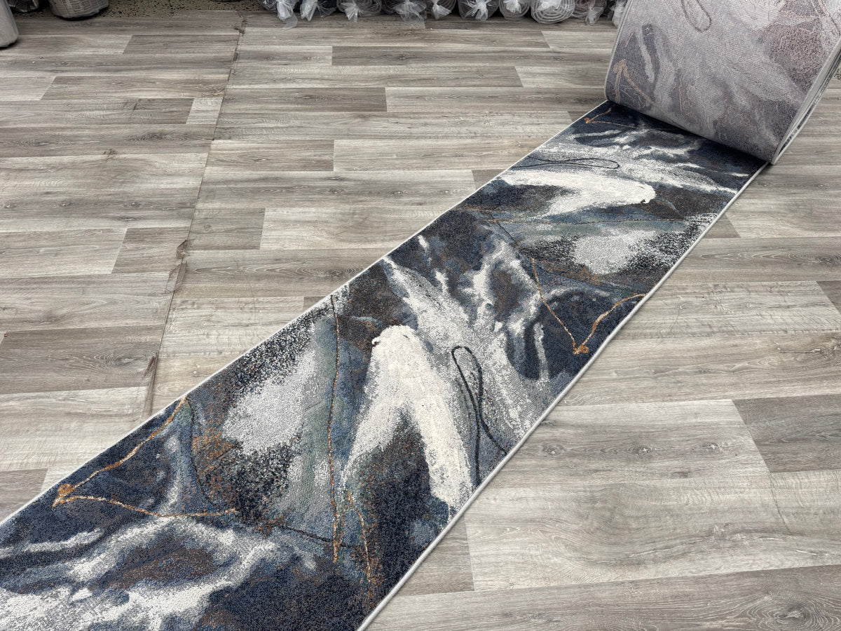 Modern Flowing Abstract Pattern Argentum Hallway Runner Size: 67cm wide x Cut to order