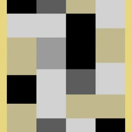 Modern Turkish Block Design Aroha Rug in Yellow/ Black/ Grey