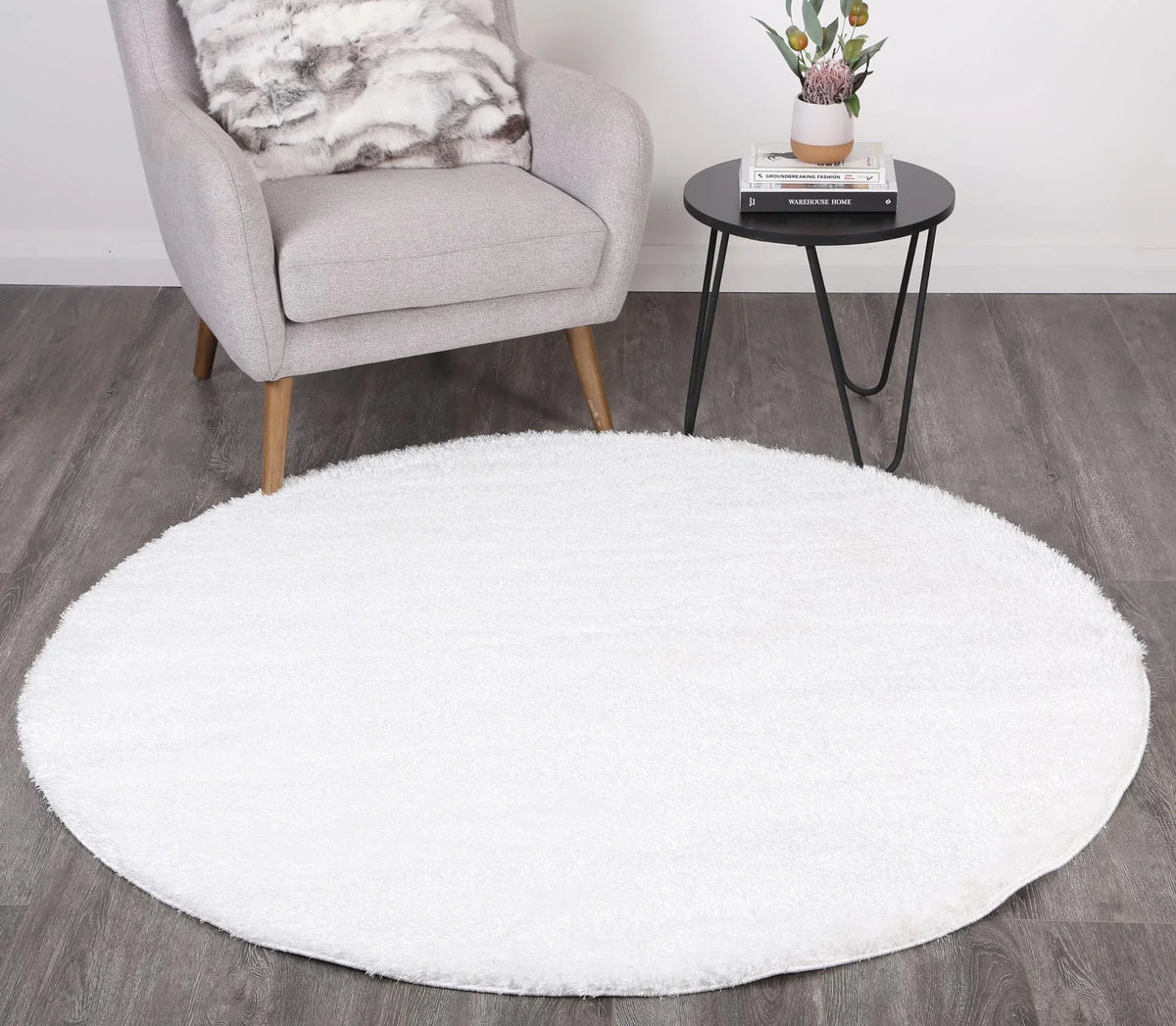 Dream Shaggy White Colour Turkish Round Rug