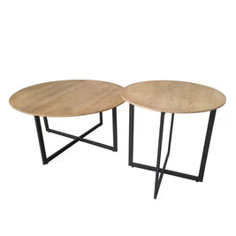Macey Coffee Table Set – Light Oak & Black Frame