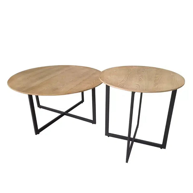 Macey Coffee Table Set – Light Oak & Black Frame