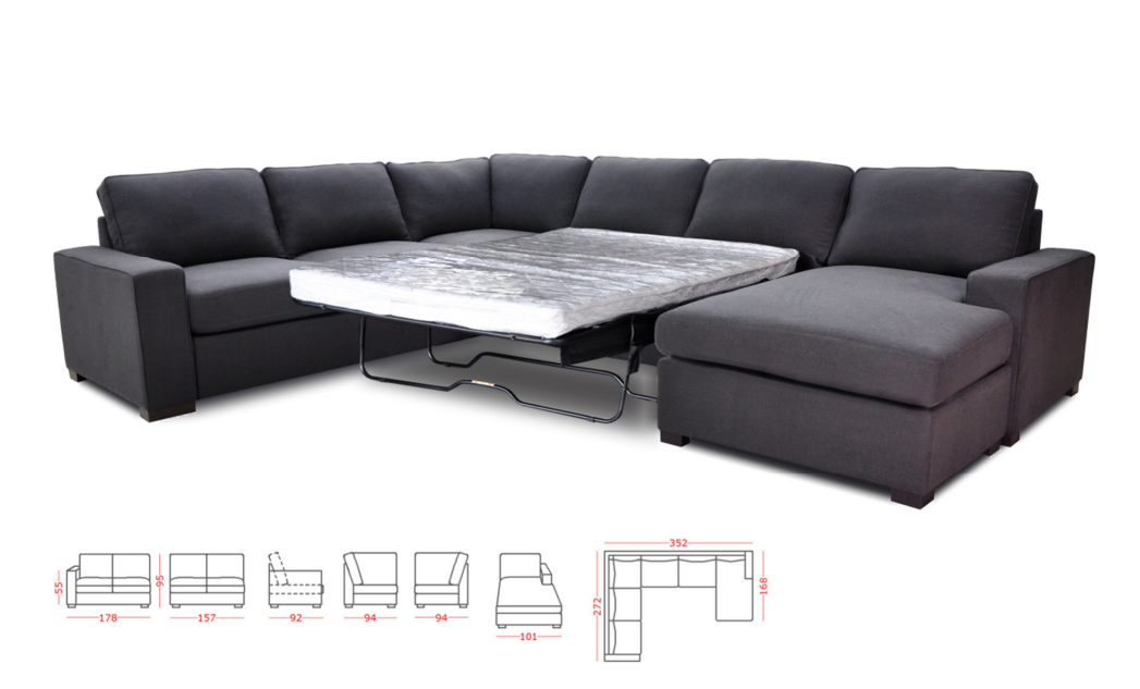 Bronson 6 Seater Modular Lounge Suite with Sofa Bed