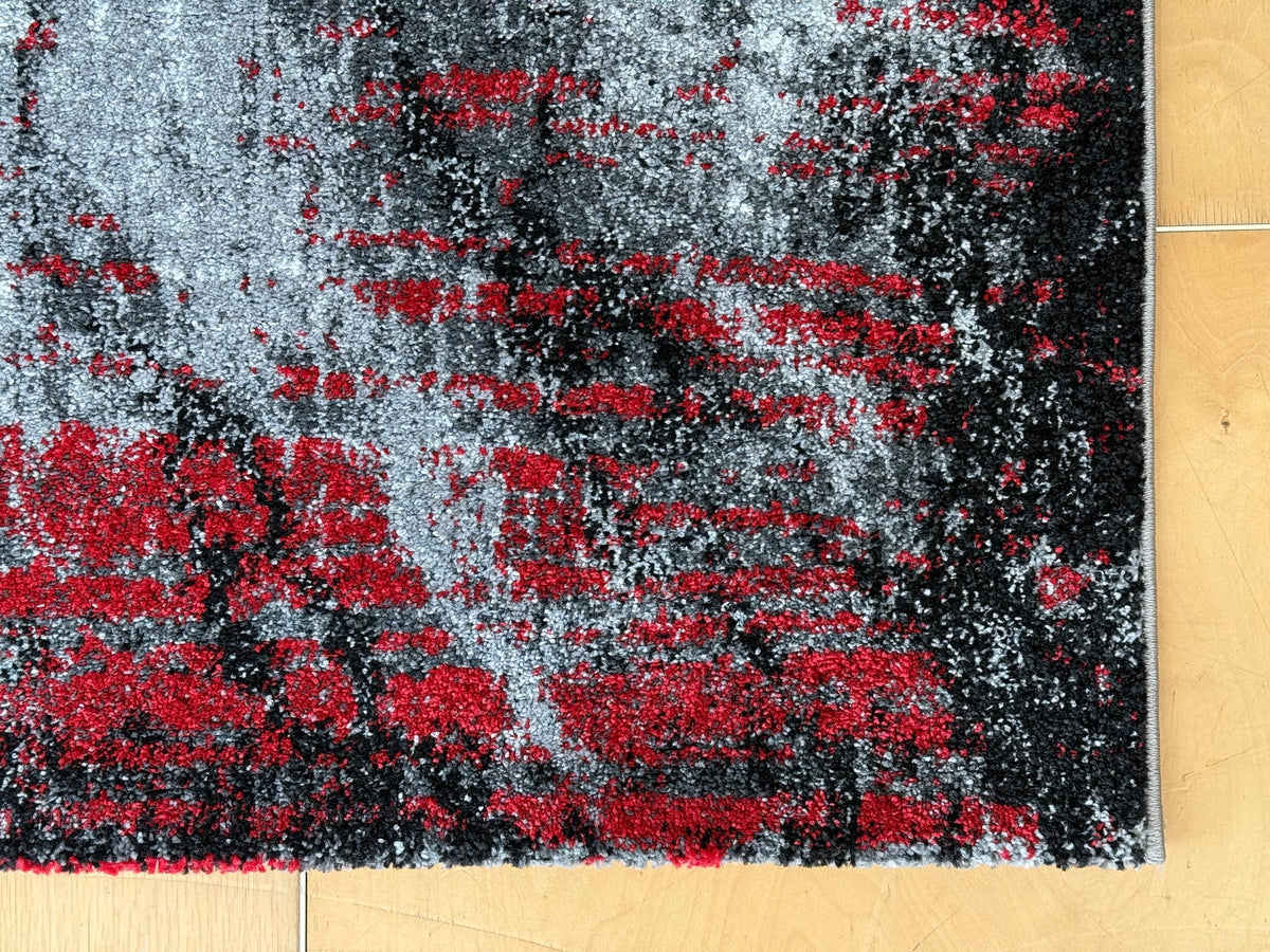 Abstract Modern Design Turkish Aroha Rug in Grey & Red