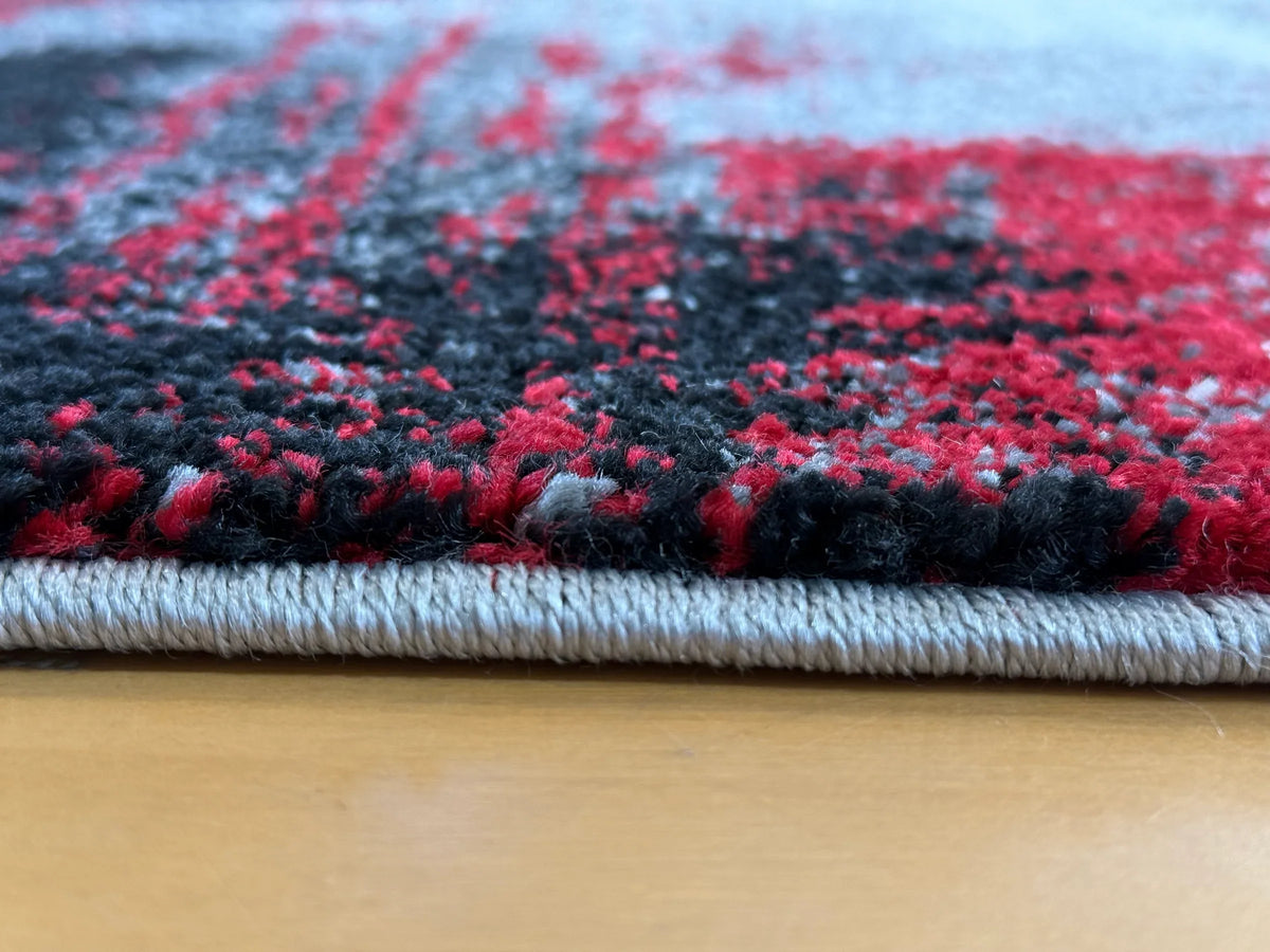 Abstract Modern Design Turkish Aroha Rug in Grey & Red
