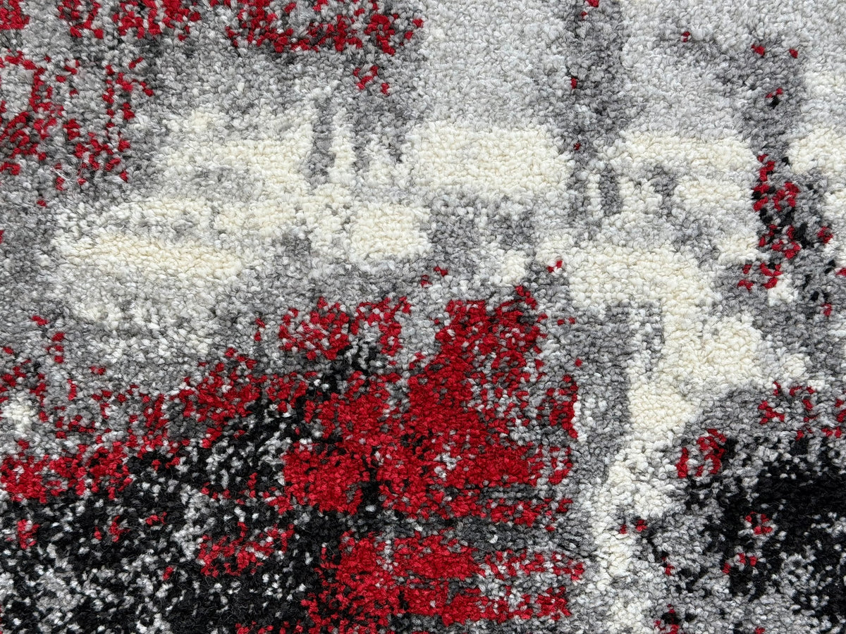 Abstract Modern Design Turkish Aroha Rug in Grey & Red