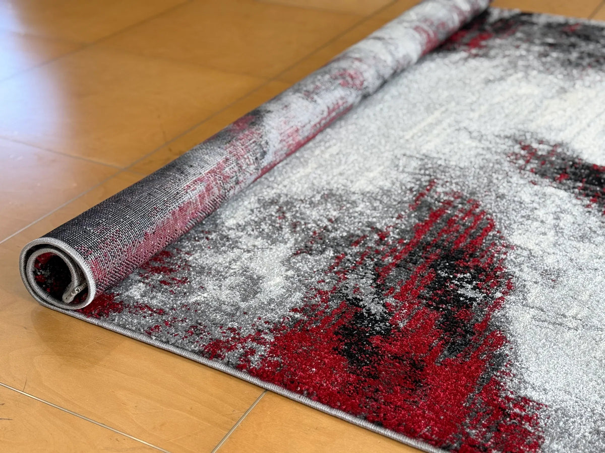 Abstract Modern Design Turkish Aroha Rug in Grey & Red