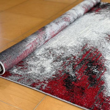 Abstract Modern Design Turkish Aroha Rug in Grey & Red