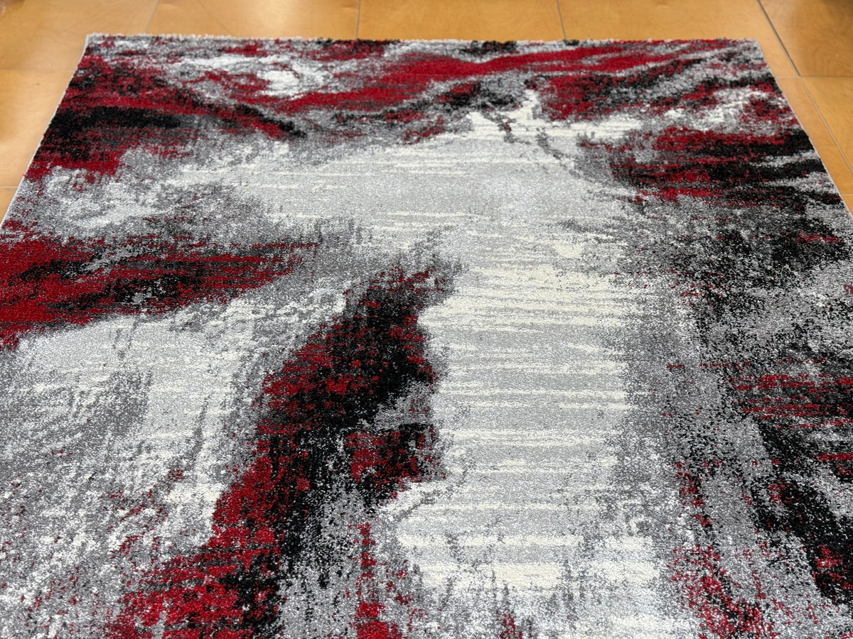 Abstract Modern Design Turkish Aroha Rug in Grey & Red