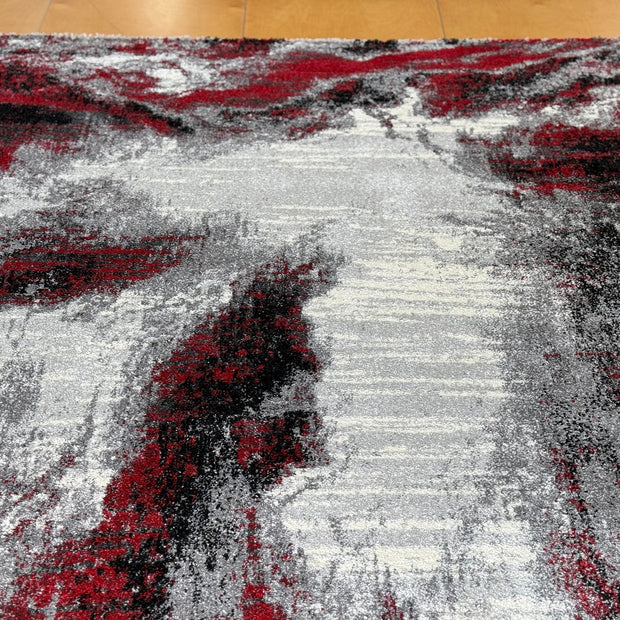 Abstract Modern Design Turkish Aroha Rug in Grey & Red