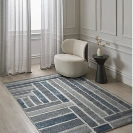 Kimya Collection Modern Geometric Rug in Blue and Gray – Structured Contemporary Design