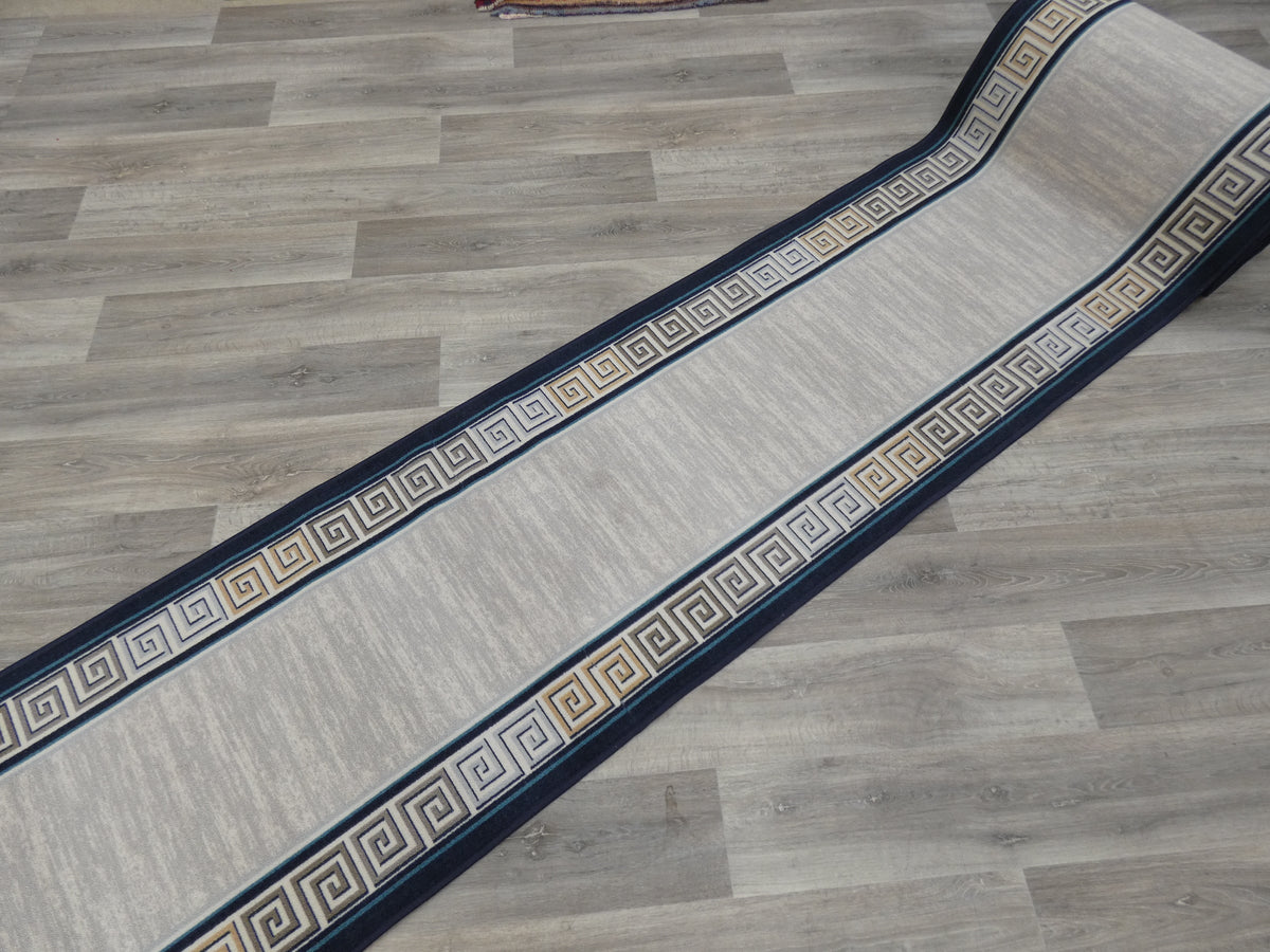 Greek Key Design Non Slip Rubber Back Runner 80cm Wide x Cut To Order
