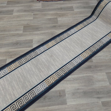 Greek Key Design Non Slip Rubber Back Runner 80cm Wide x Cut To Order