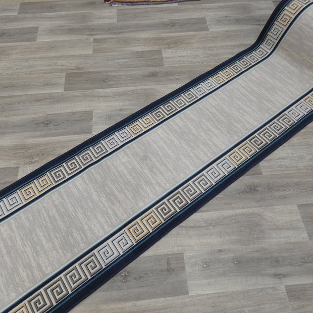 Greek Key Design Non Slip Rubber Back Runner 80cm Wide x Cut To Order