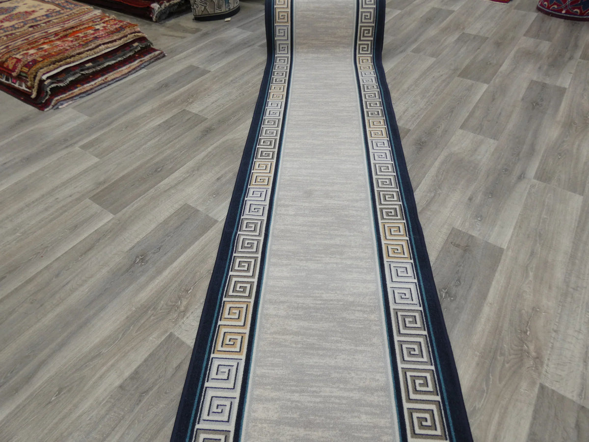 Greek Key Design Non Slip Rubber Back Runner 80cm Wide x Cut To Order