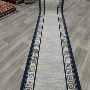 Greek Key Design Non Slip Rubber Back Runner 80cm Wide x Cut To Order