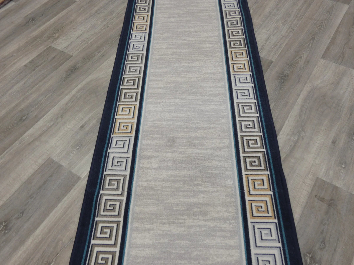 Greek Key Design Non Slip Rubber Back Runner 80cm Wide x Cut To Order