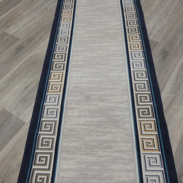 Greek Key Design Non Slip Rubber Back Runner 80cm Wide x Cut To Order
