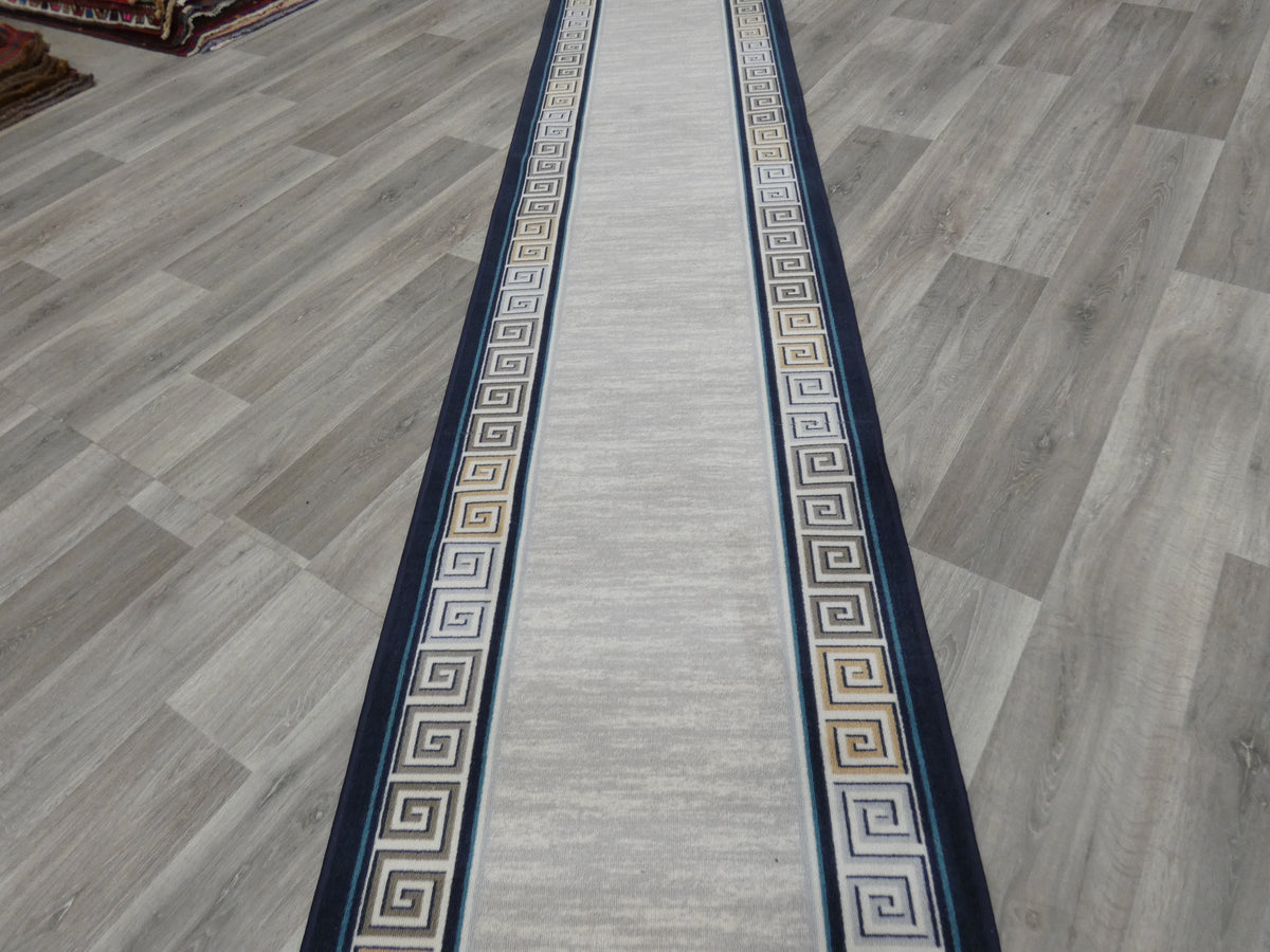 Greek Key Design Non Slip Rubber Back Runner 80cm Wide x Cut To Order