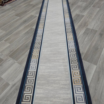 Greek Key Design Non Slip Rubber Back Runner 80cm Wide x Cut To Order