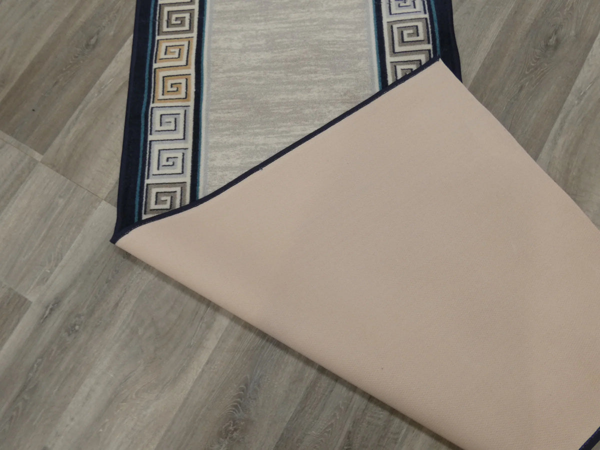 Greek Key Design Non Slip Rubber Back Runner 80cm Wide x Cut To Order