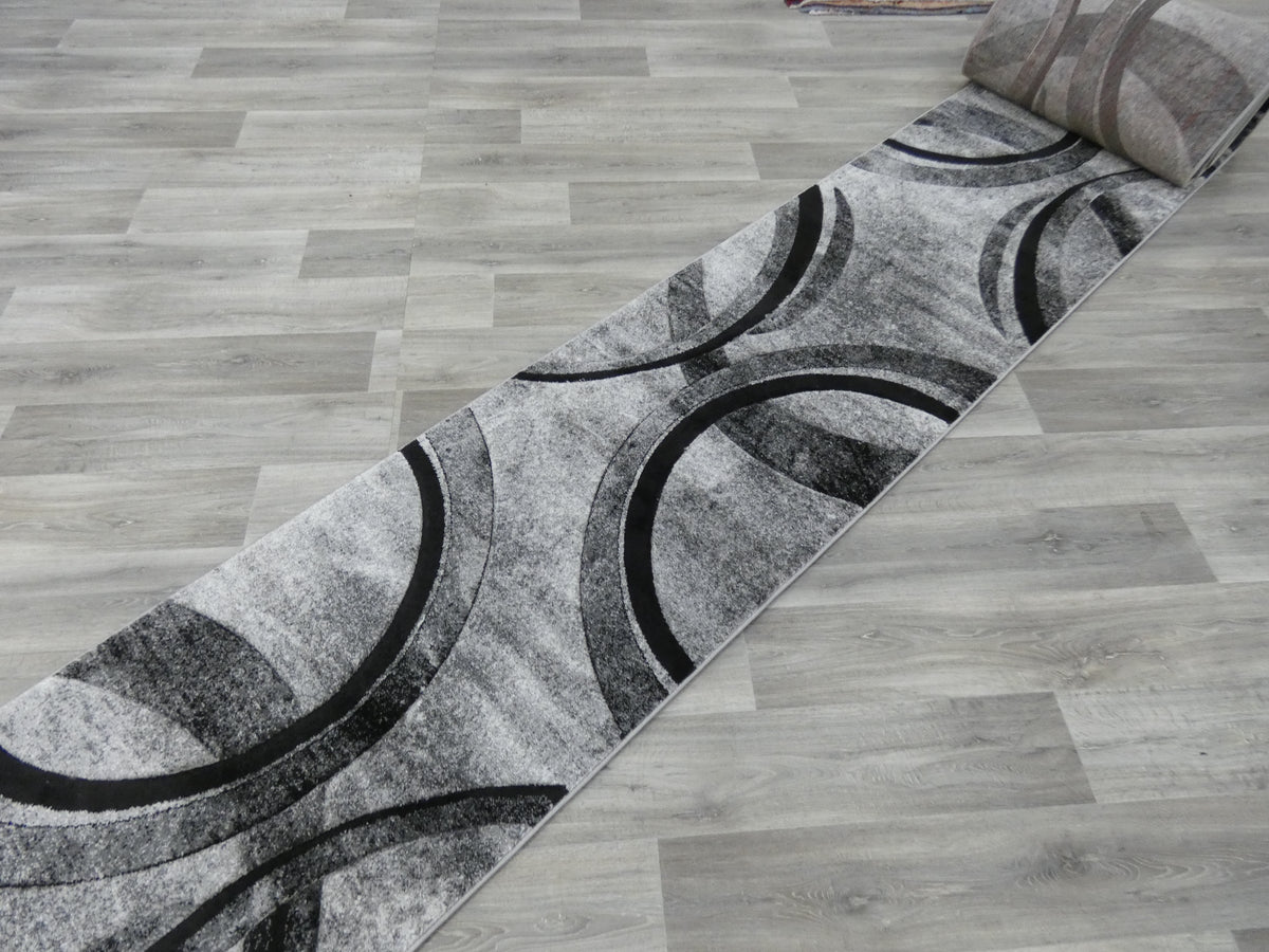 Aroha Abstract Modern Grey Colour Turkish Hallway Runner 80cm Wide x Cut To Order