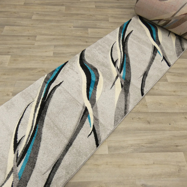 Aroha Abstract Modern Light Grey/Turquoise Turkish Hallway Runner