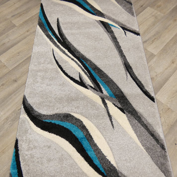 Aroha Abstract Modern Light Grey/Turquoise Turkish Hallway Runner