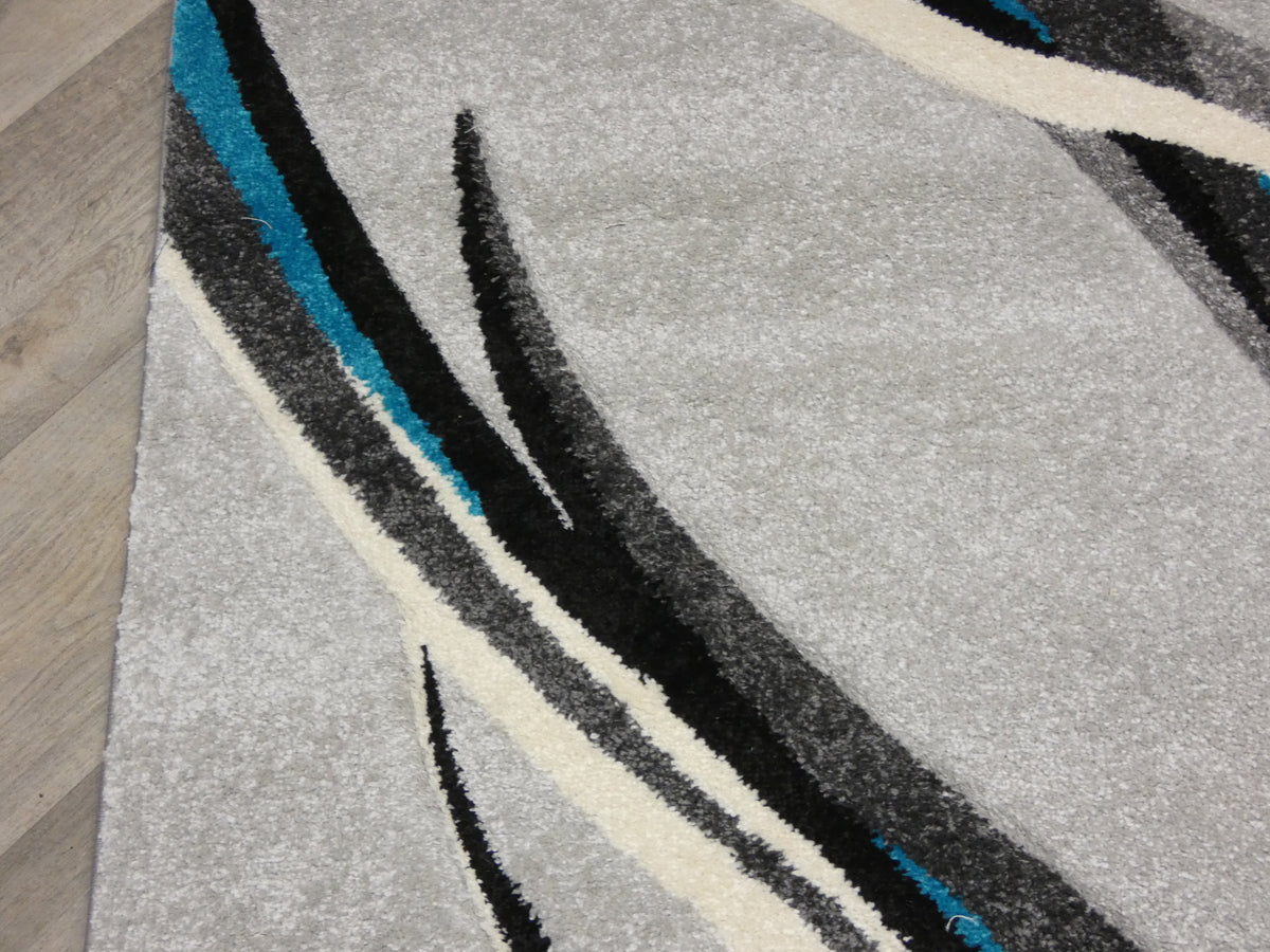 Aroha Abstract Modern Light Grey/Turquoise Turkish Hallway Runner