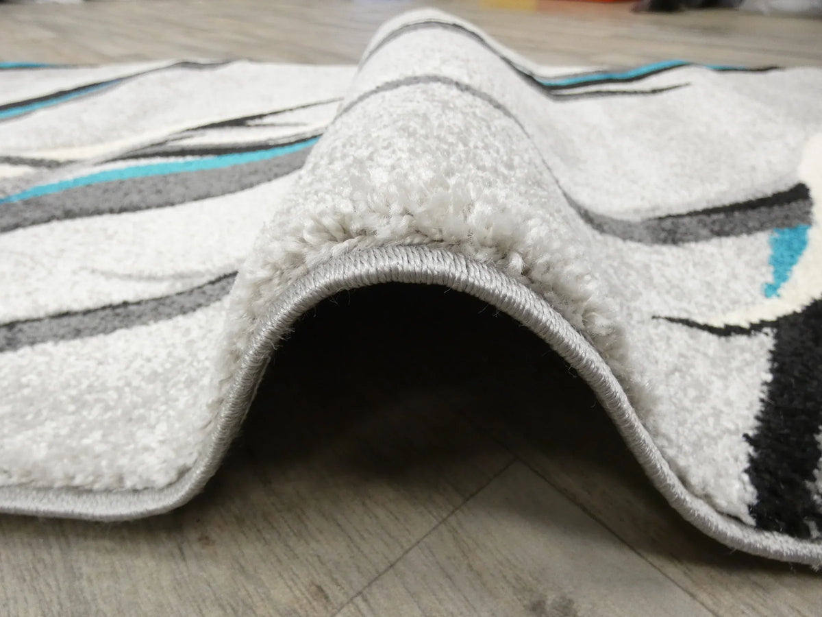 Aroha Abstract Modern Light Grey/Turquoise Turkish Hallway Runner