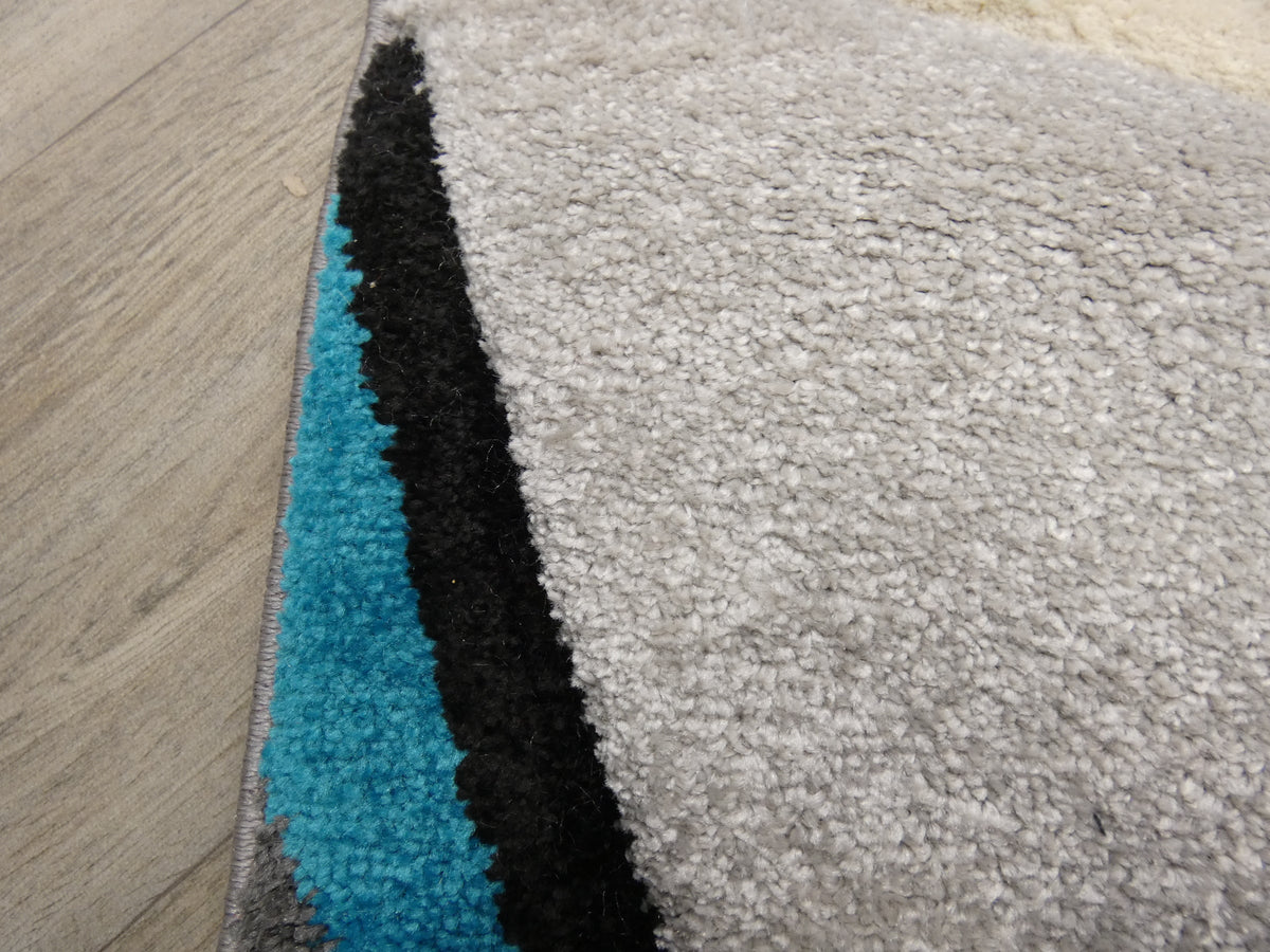 Aroha Abstract Modern Light Grey/Turquoise Turkish Hallway Runner