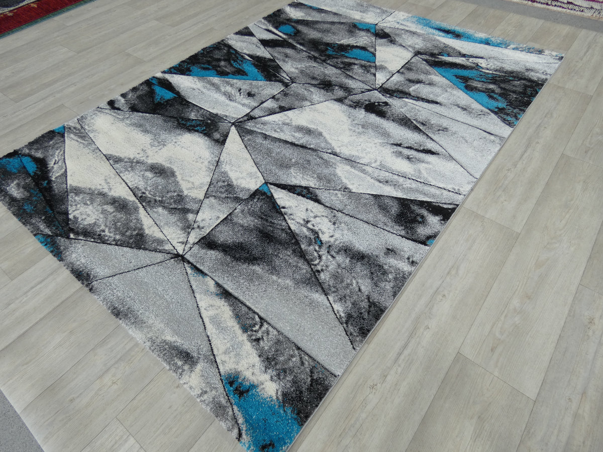 Abstract Modern Design Turkish Aroha Rug in Turquoise & Grey
