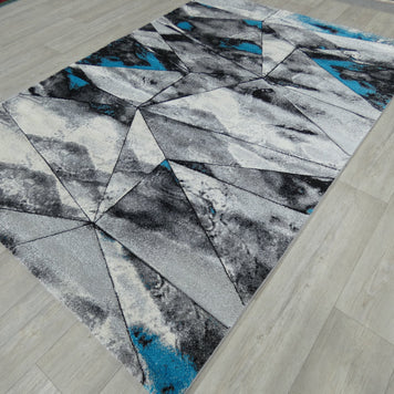 Abstract Modern Design Turkish Aroha Rug in Turquoise & Grey