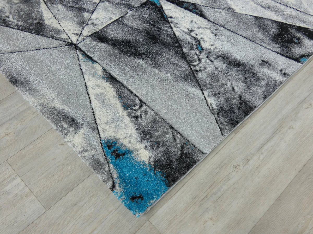 Abstract Modern Design Turkish Aroha Rug in Turquoise & Grey