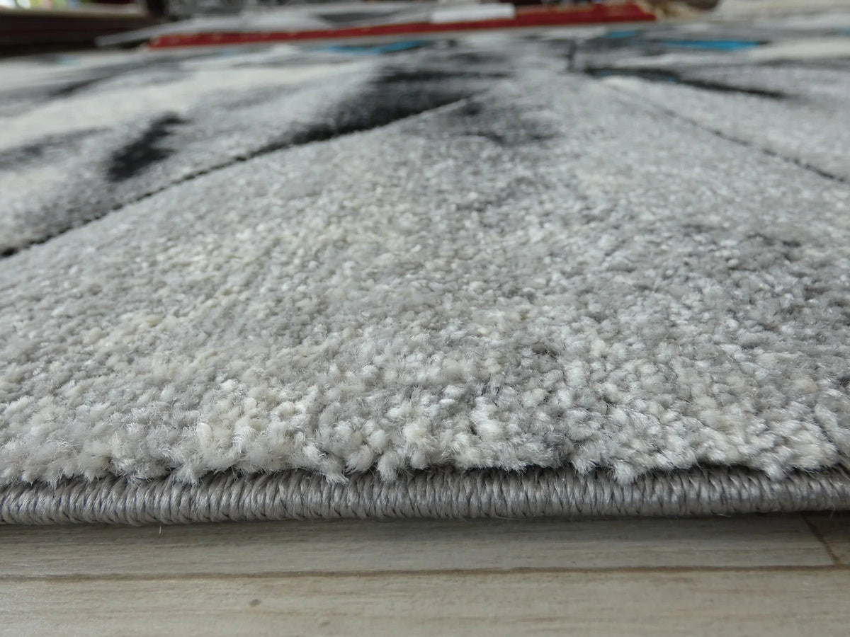 Abstract Modern Design Turkish Aroha Rug in Turquoise & Grey