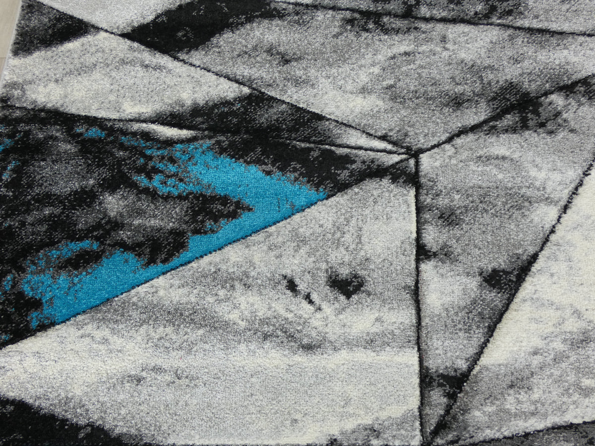 Abstract Modern Design Turkish Aroha Rug in Turquoise & Grey