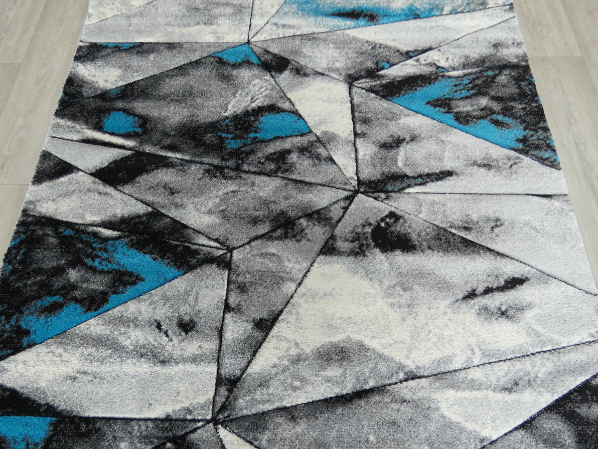 Abstract Modern Design Turkish Aroha Rug in Turquoise & Grey