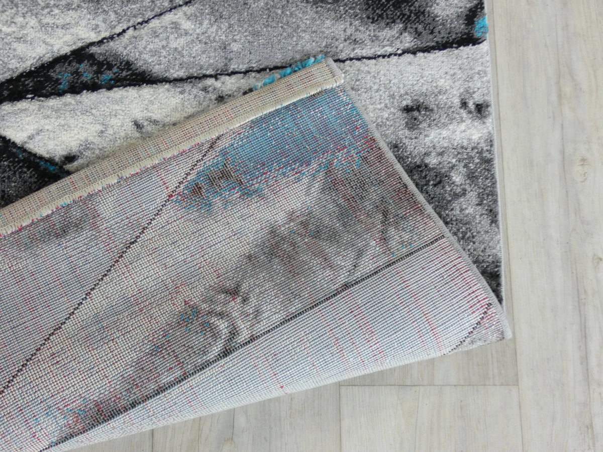 Abstract Modern Design Turkish Aroha Rug in Turquoise & Grey