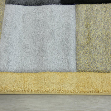 Modern Turkish Block Design Aroha Rug in Yellow/ Black/ Grey