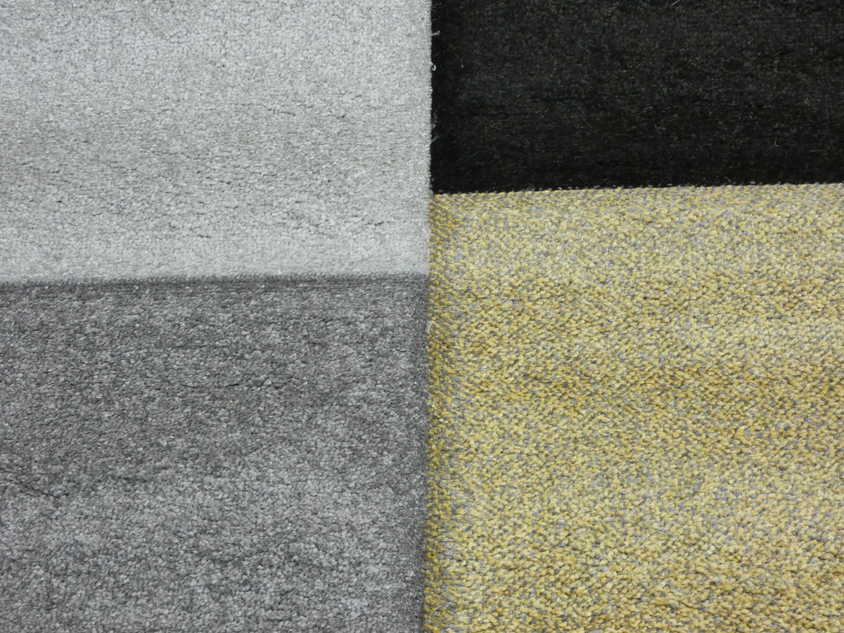 Modern Turkish Block Design Aroha Rug in Yellow/ Black/ Grey