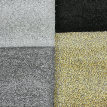 Modern Turkish Block Design Aroha Rug in Yellow/ Black/ Grey