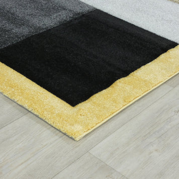 Modern Turkish Block Design Aroha Rug in Yellow/ Black/ Grey