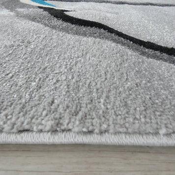 Abstract Modern Design Turkish Aroha Rug in Grey/ Turquoise/ Black - Rugs Direct