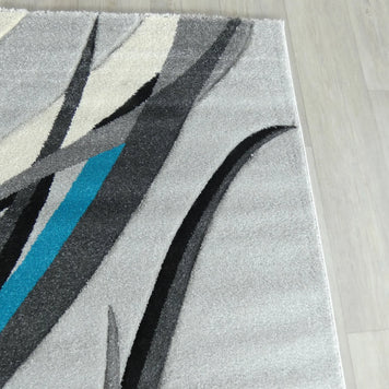 Abstract Modern Design Turkish Aroha Rug in Grey/ Turquoise/ Black - Rugs Direct