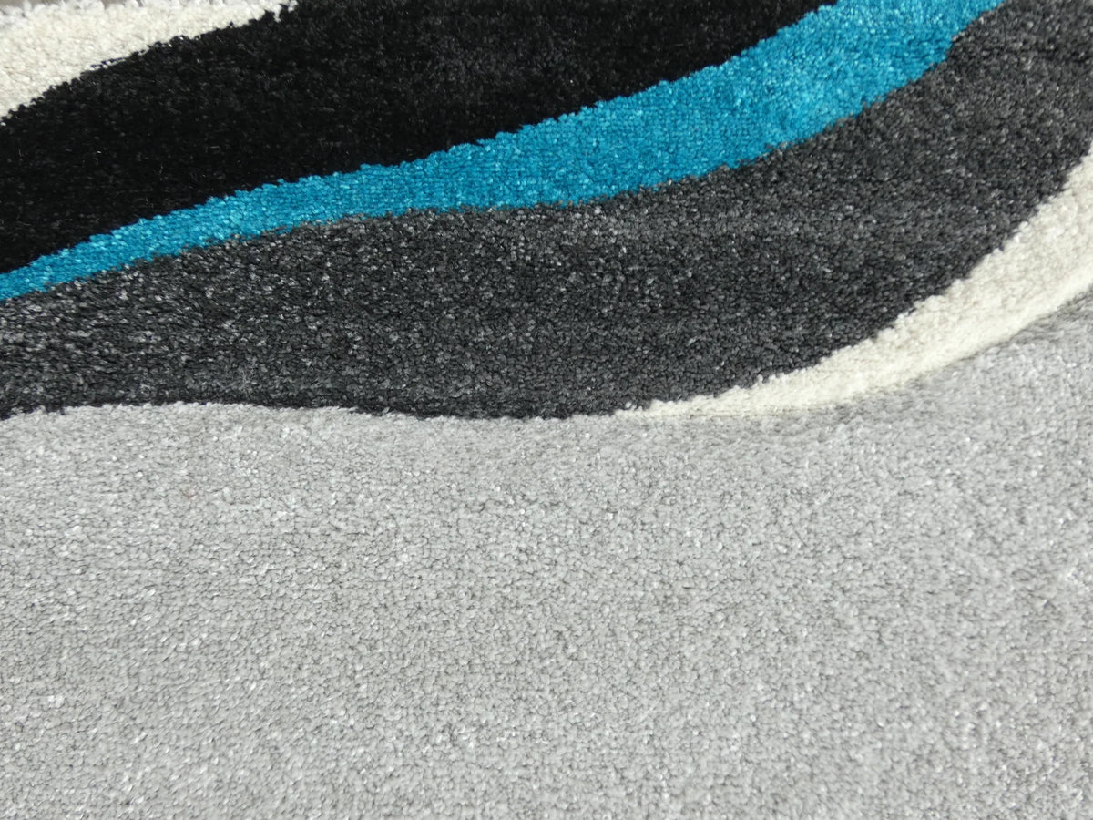 Abstract Modern Design Turkish Aroha Rug in Grey/ Turquoise/ Black - Rugs Direct