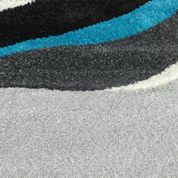 Abstract Modern Design Turkish Aroha Rug in Grey/ Turquoise/ Black - Rugs Direct