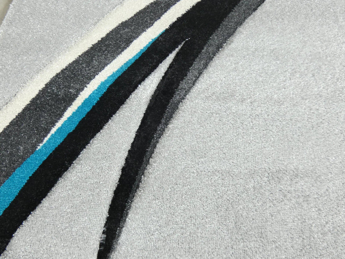 Abstract Modern Design Turkish Aroha Rug in Grey/ Turquoise/ Black - Rugs Direct